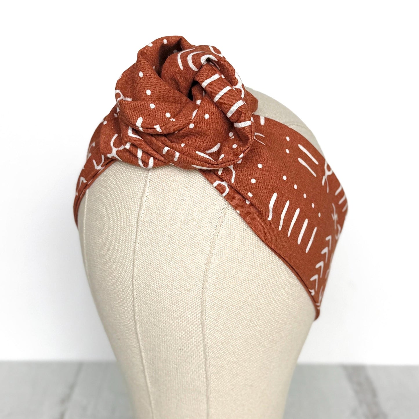 Mini Adjustable Wire Head Wrap, Burnt Orange Tribal Print Wired Headband, Bendable Fabric Head Wrap, Women Head Scarf, Hair Accessories
