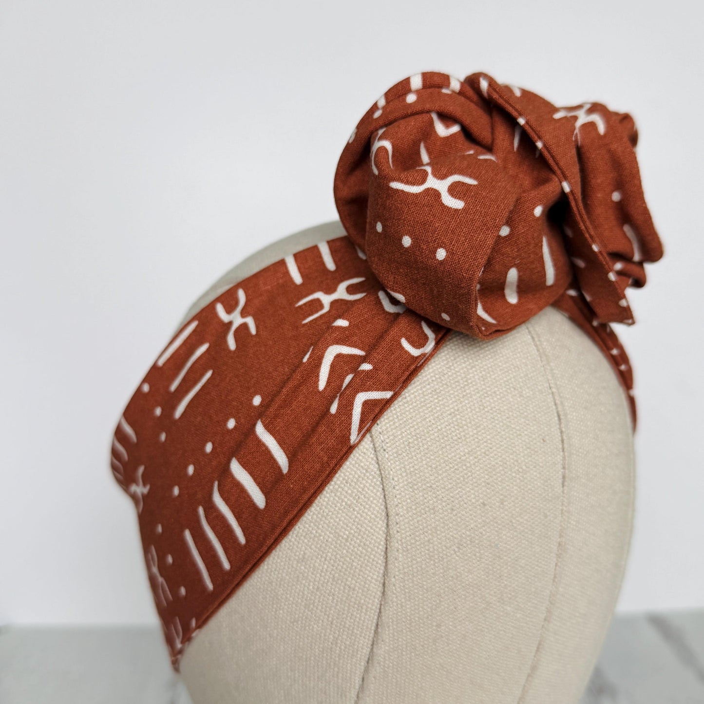 Mini Adjustable Wire Head Wrap, Burnt Orange Tribal Print Wired Headband, Bendable Fabric Head Wrap, Women Head Scarf, Hair Accessories