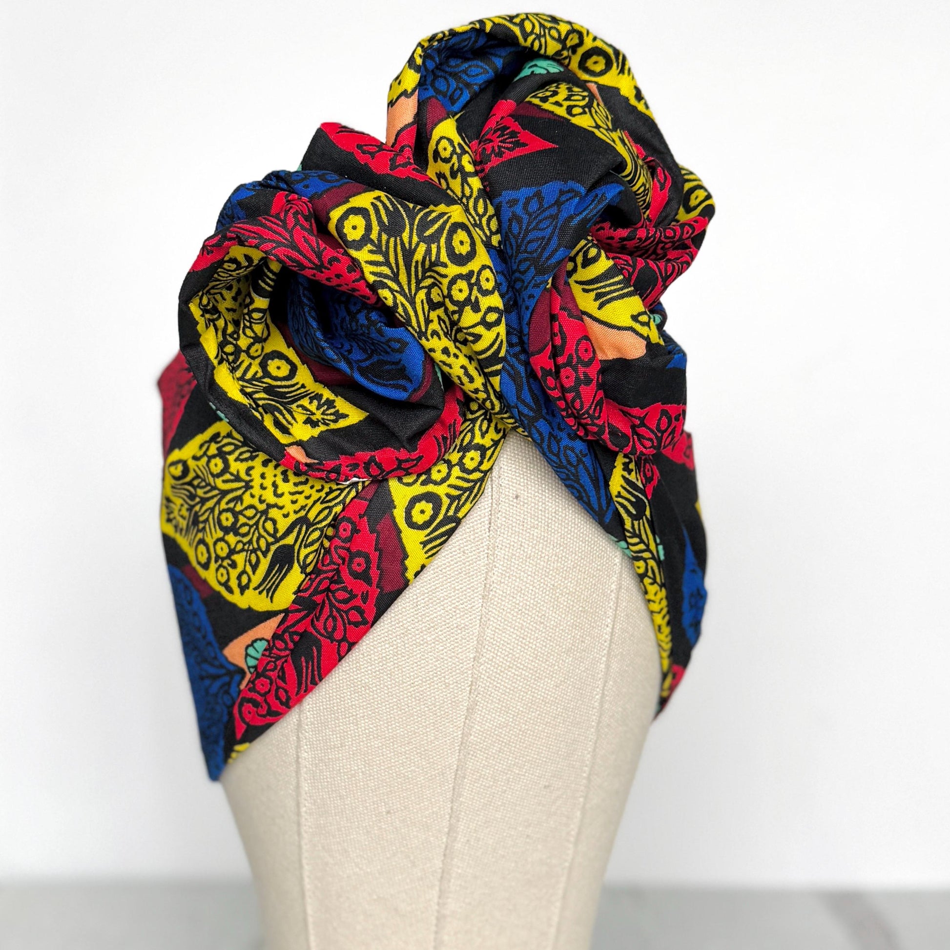 Full Turban Ankara Wire Headband, Extra Wide Red Yellow Blue African Print Wired Head Wrap, Full Turban, Afro Boho Hair Accessories