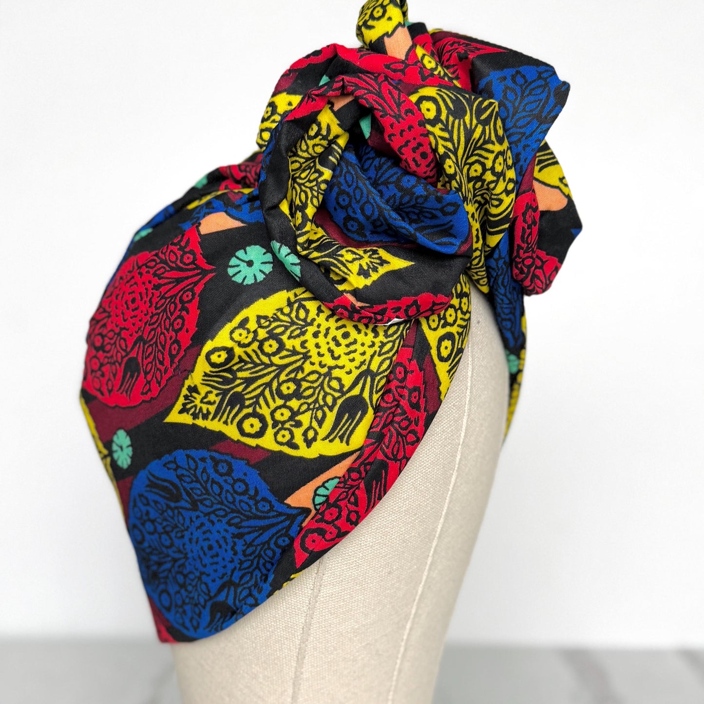Full Turban Ankara Wire Headband, Extra Wide Red Yellow Blue African Print Wired Head Wrap, Full Turban, Afro Boho Hair Accessories
