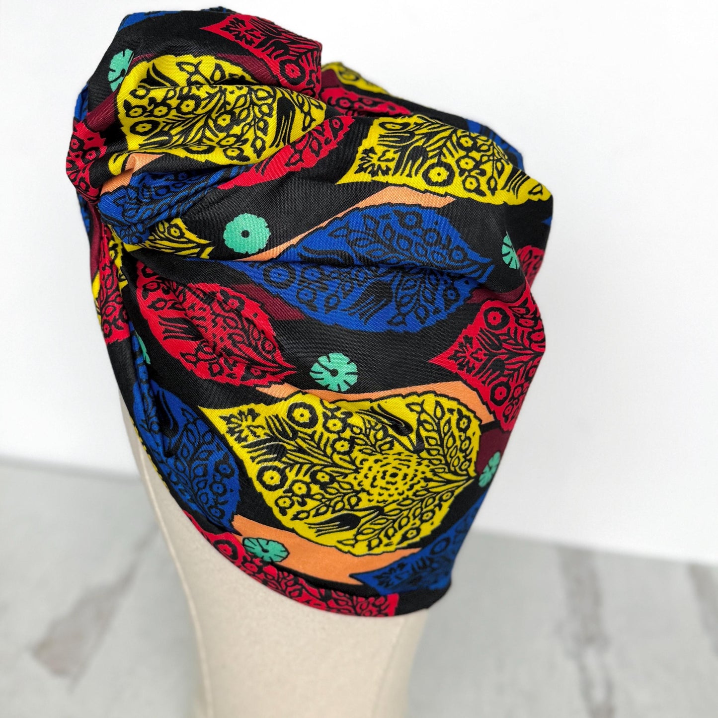Full Turban Ankara Wire Headband, Extra Wide Red Yellow Blue African Print Wired Head Wrap, Full Turban, Afro Boho Hair Accessories