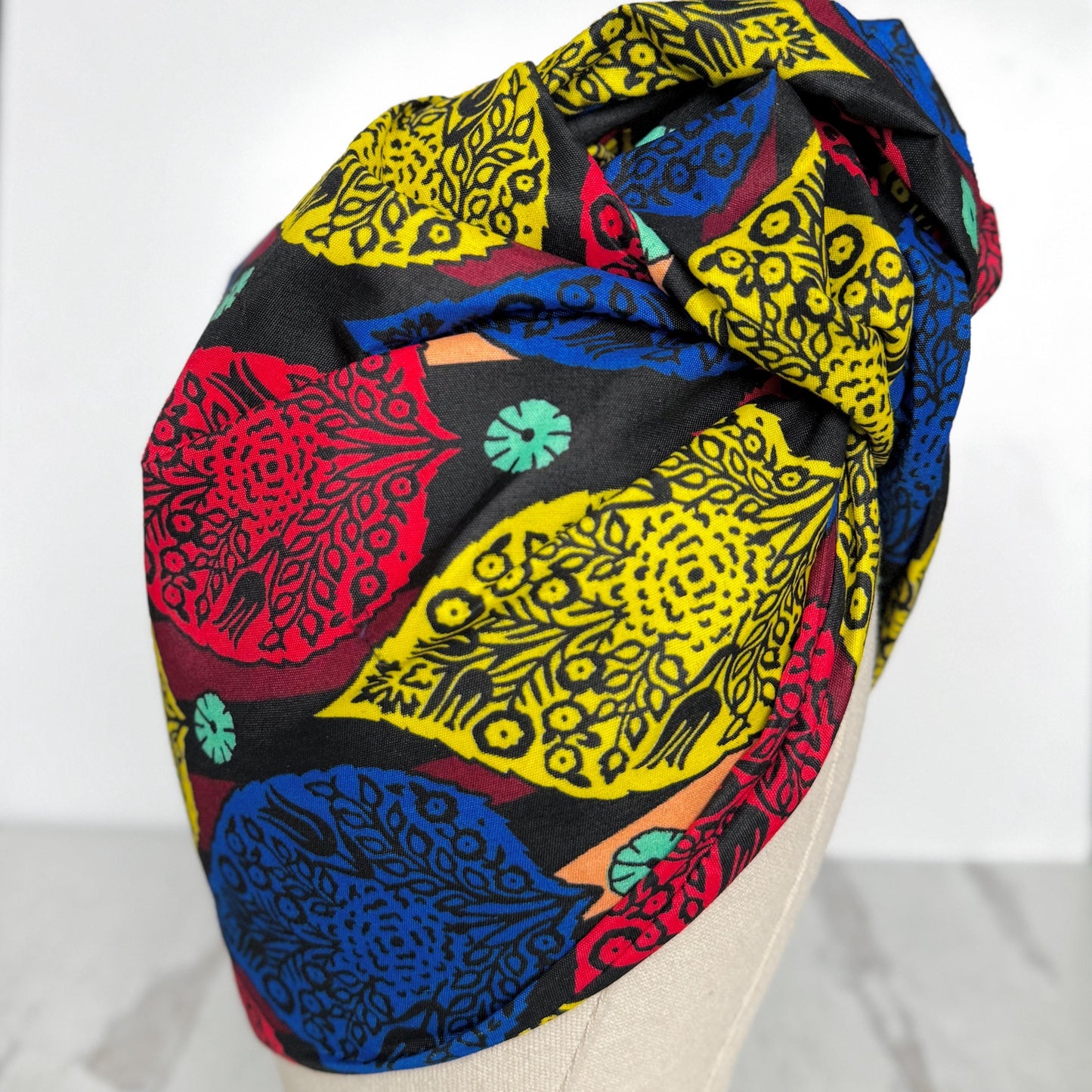 Full Turban Ankara Wire Headband, Extra Wide Red Yellow Blue African Print Wired Head Wrap, Full Turban, Afro Boho Hair Accessories
