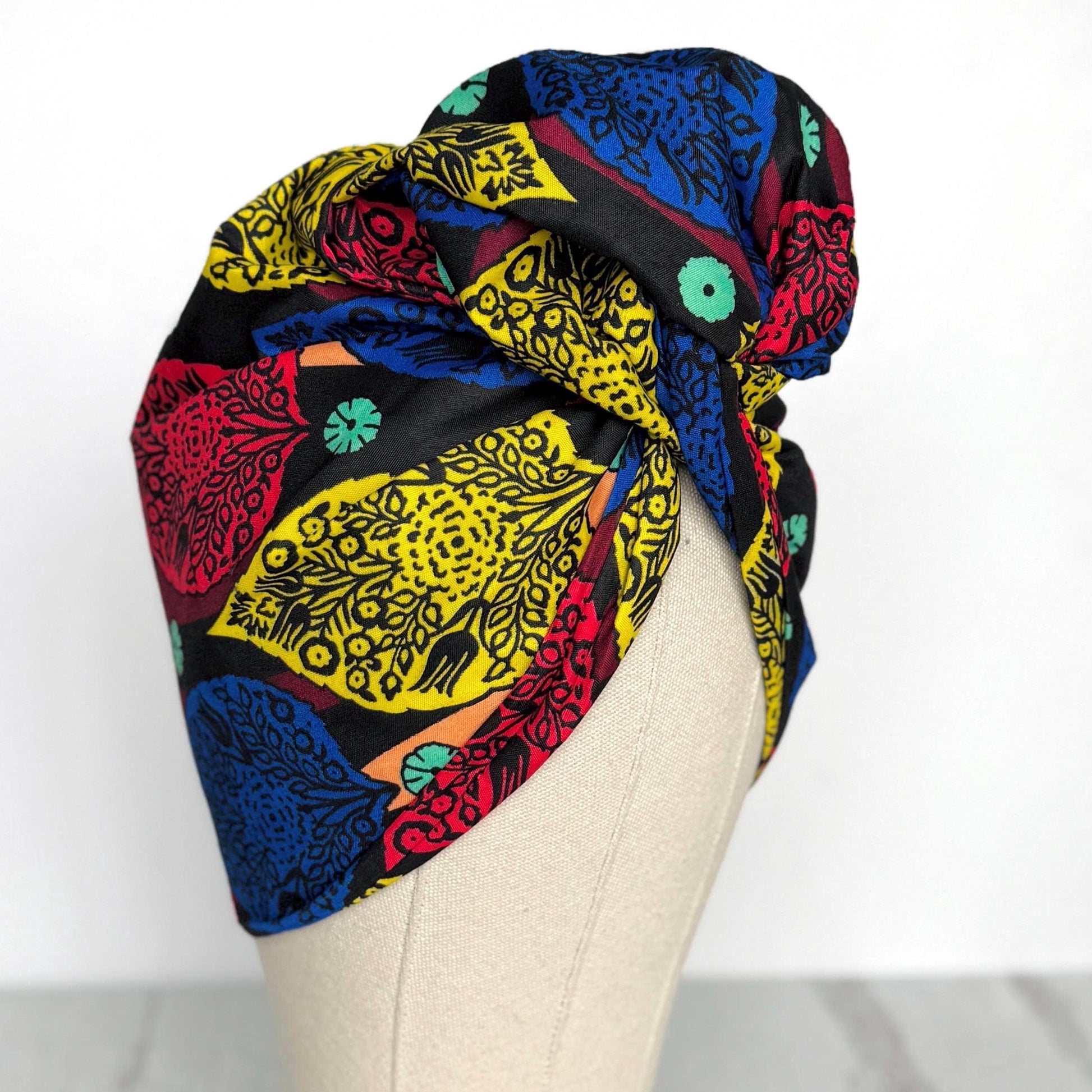 Full Turban Ankara Wire Headband, Extra Wide Red Yellow Blue African Print Wired Head Wrap, Full Turban, Afro Boho Hair Accessories