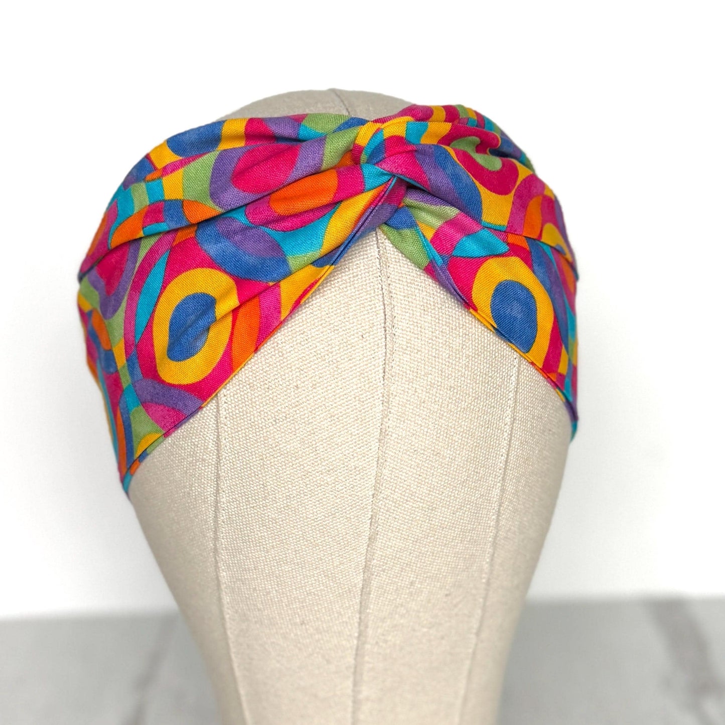 Mini Adjustable Wire Head Wrap, Geometric Multicolor Retro Mod Print Wired Headband, Bendable Fabric Head Wrap, Women Hair Accessories