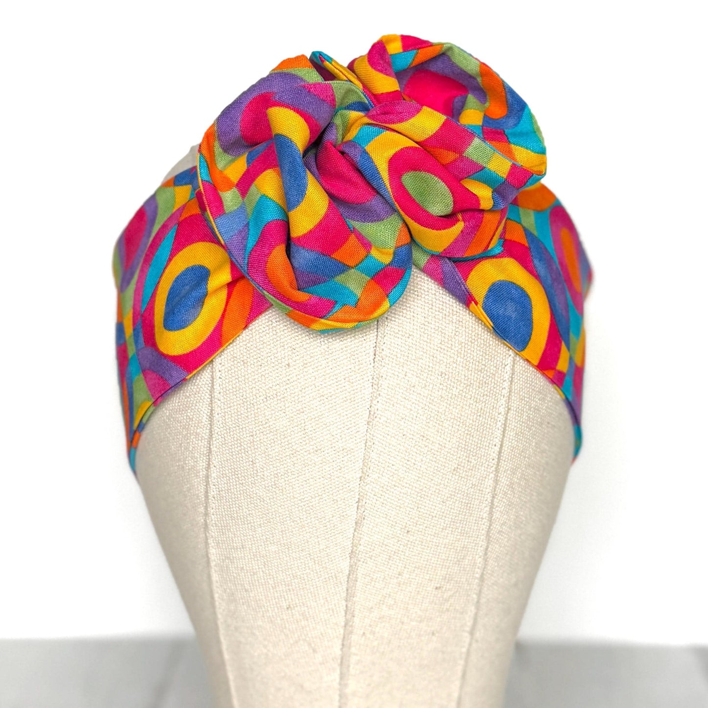 Mini Adjustable Wire Head Wrap, Geometric Multicolor Retro Mod Print Wired Headband, Bendable Fabric Head Wrap, Women Hair Accessories