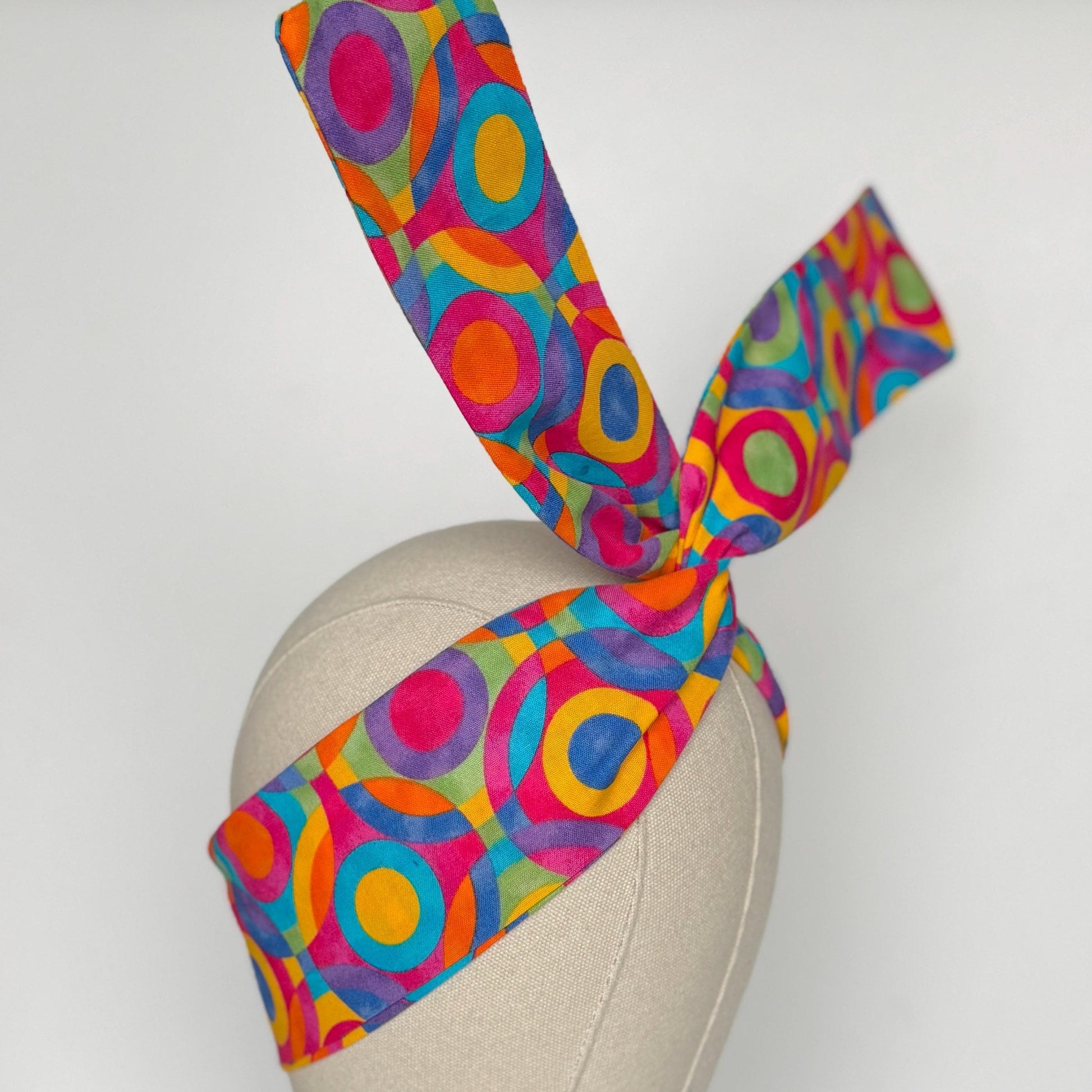 Mini Adjustable Wire Head Wrap, Geometric Multicolor Retro Mod Print Wired Headband, Bendable Fabric Head Wrap, Women Hair Accessories