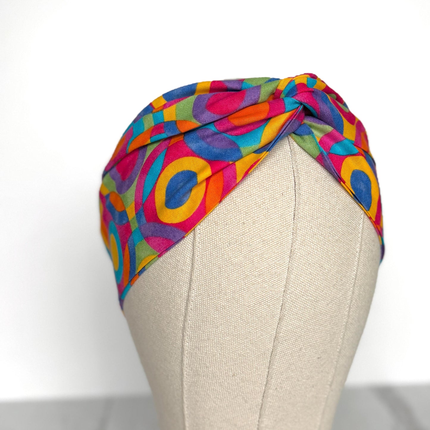 Mini Adjustable Wire Head Wrap, Geometric Multicolor Retro Mod Print Wired Headband, Bendable Fabric Head Wrap, Women Hair Accessories