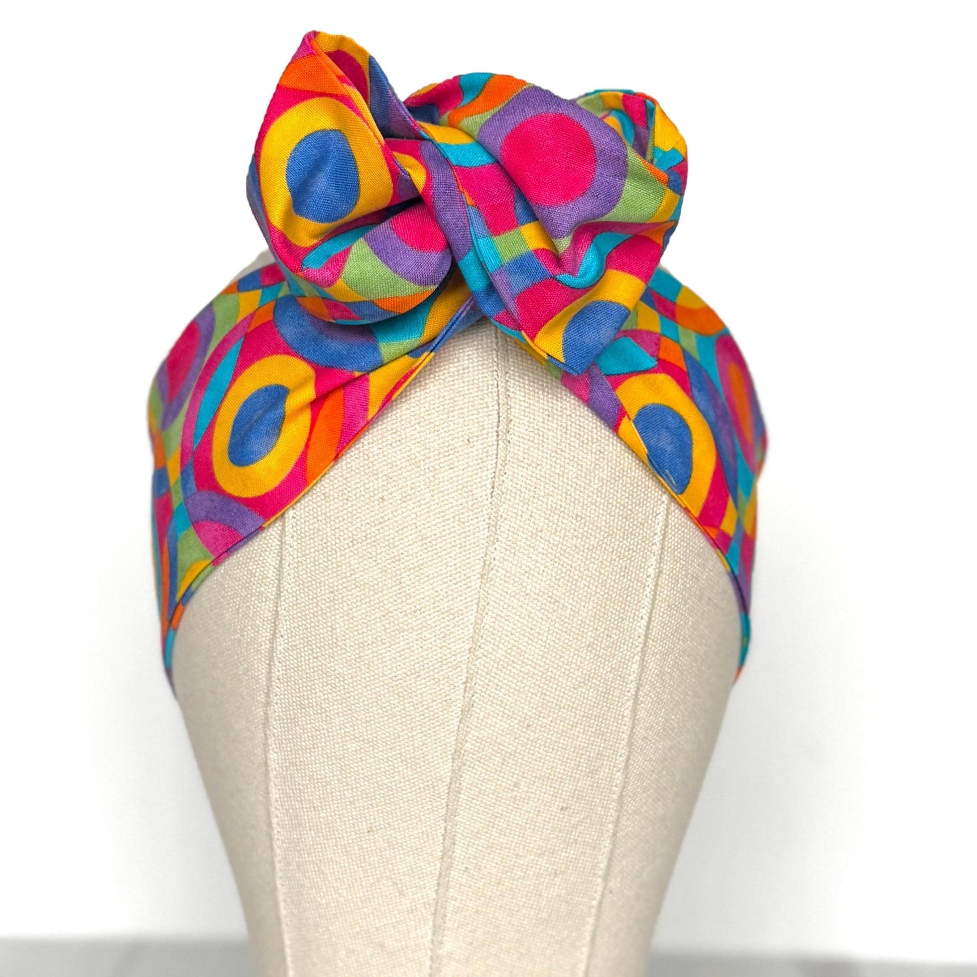 Mini Adjustable Wire Head Wrap, Geometric Multicolor Retro Mod Print Wired Headband, Bendable Fabric Head Wrap, Women Hair Accessories