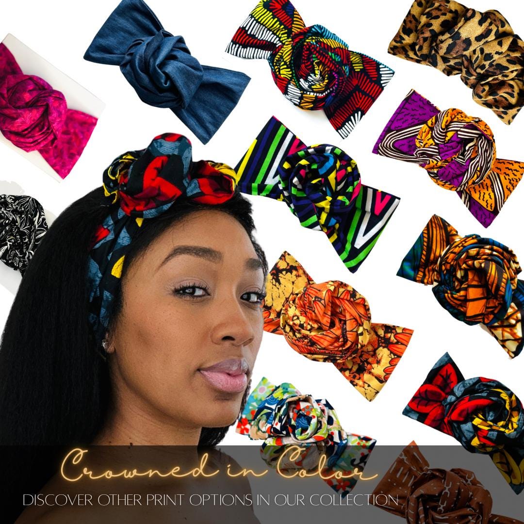 Extra Long Wide Adjustable Wire Wrap Navy White Brown Ankara Print Headband, Wired Tribal African Fabric Head Wrap, Accessories, Turban