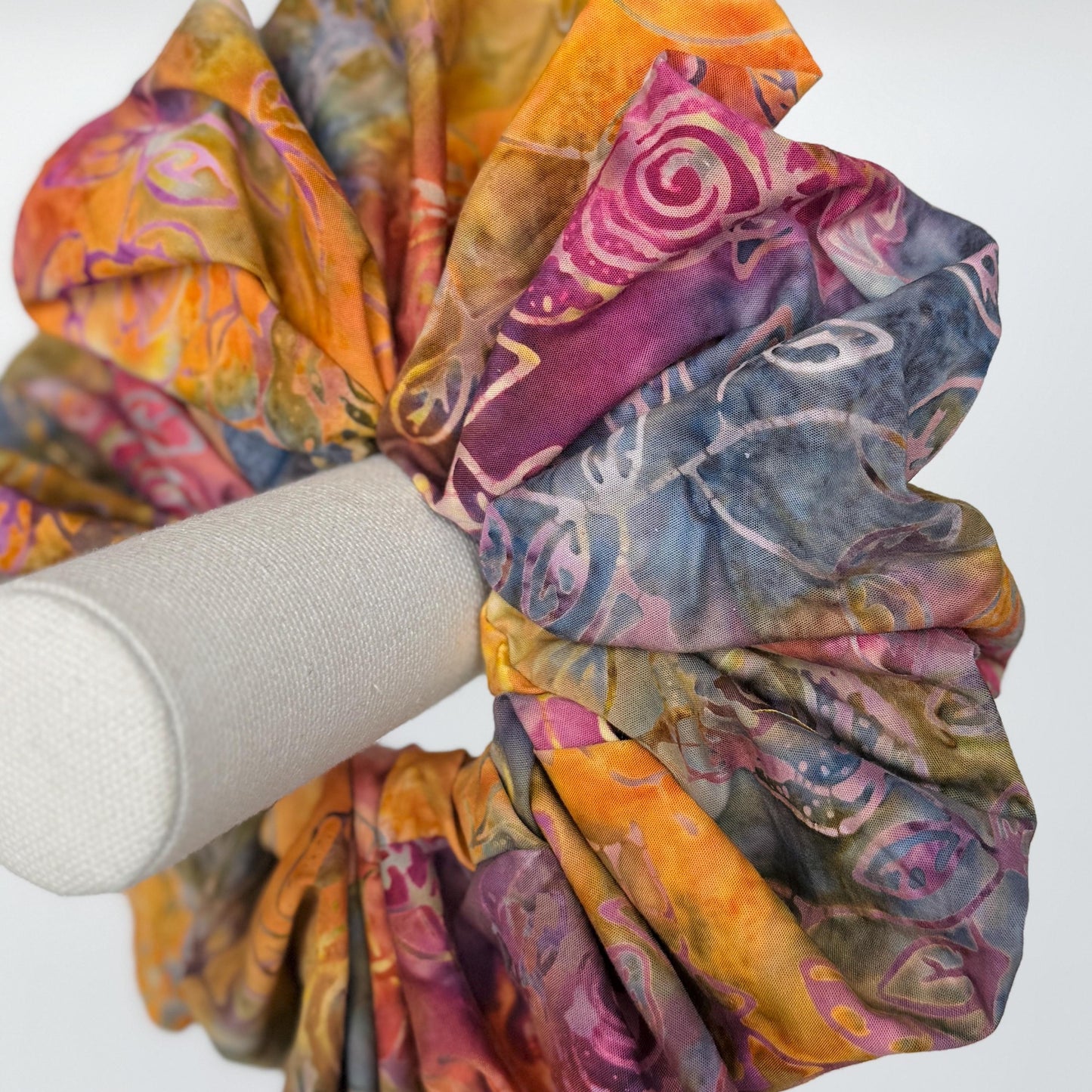 Oversized Batik Scrunchie, Jumbo Pink Purple Orange Hand Dyed Elastic Hair Tie, Boho Vibrant Print Statement Hair Accessories, Barrette