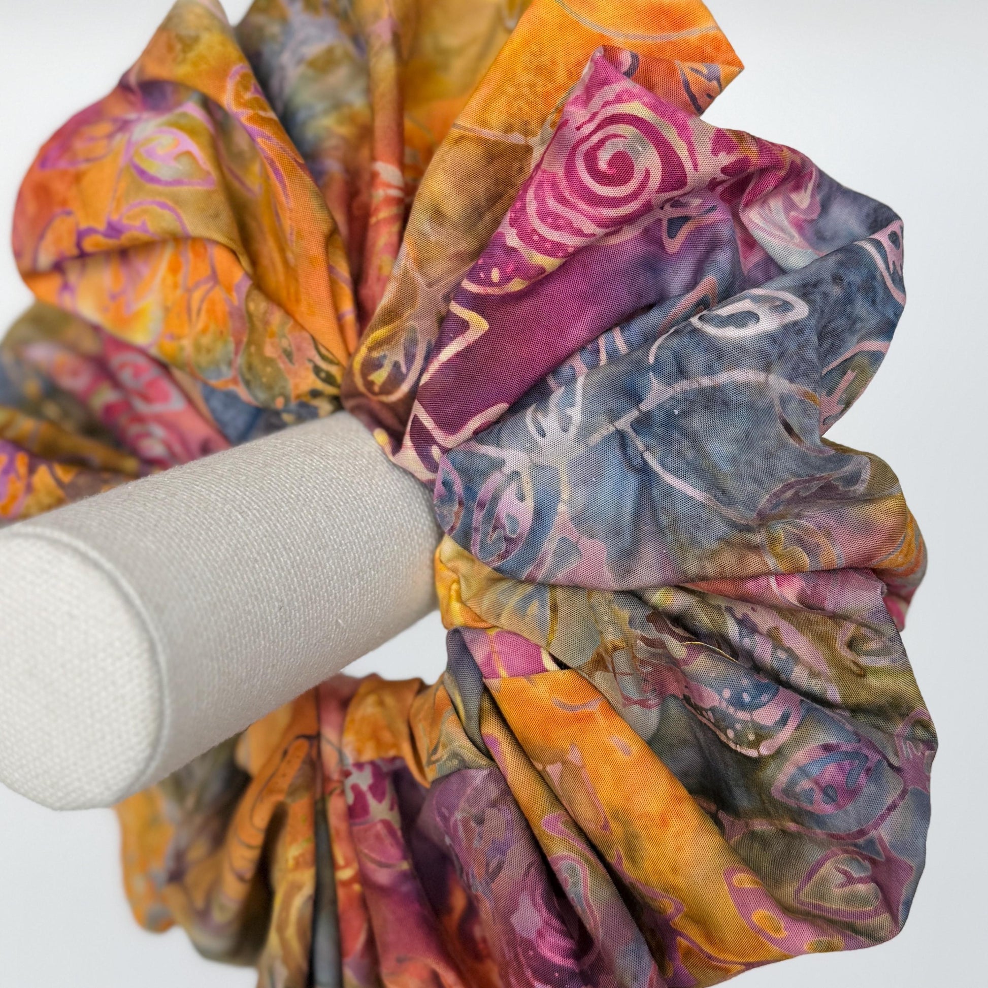 Oversized Batik Scrunchie, Jumbo Pink Purple Orange Hand Dyed Elastic Hair Tie, Boho Vibrant Print Statement Hair Accessories, Barrette