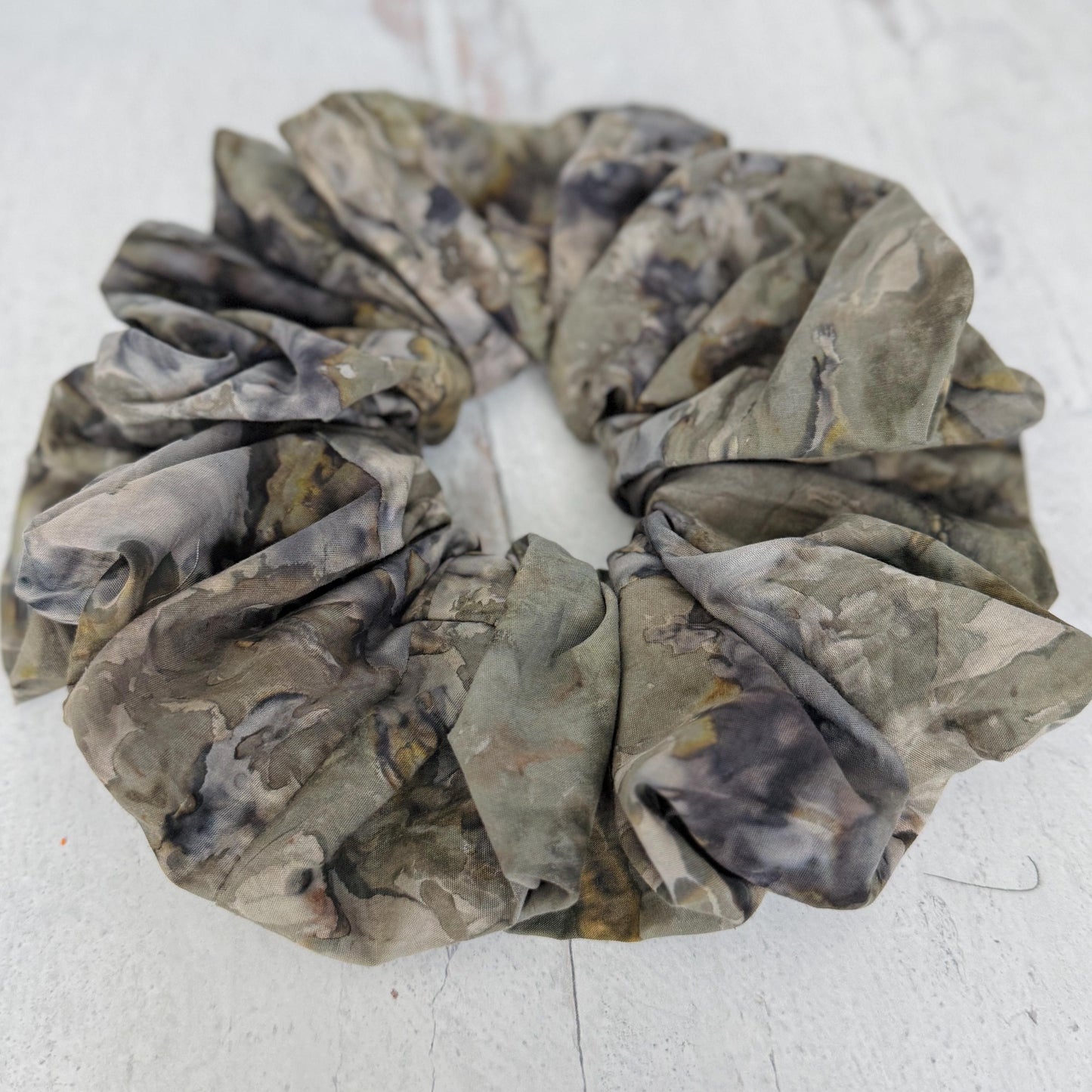 Oversized Batik Scrunchie, Jumbo Gray Hand Dyed Elastic Hair Tie, Boho Grey Statement Hair Accessories, Barrette