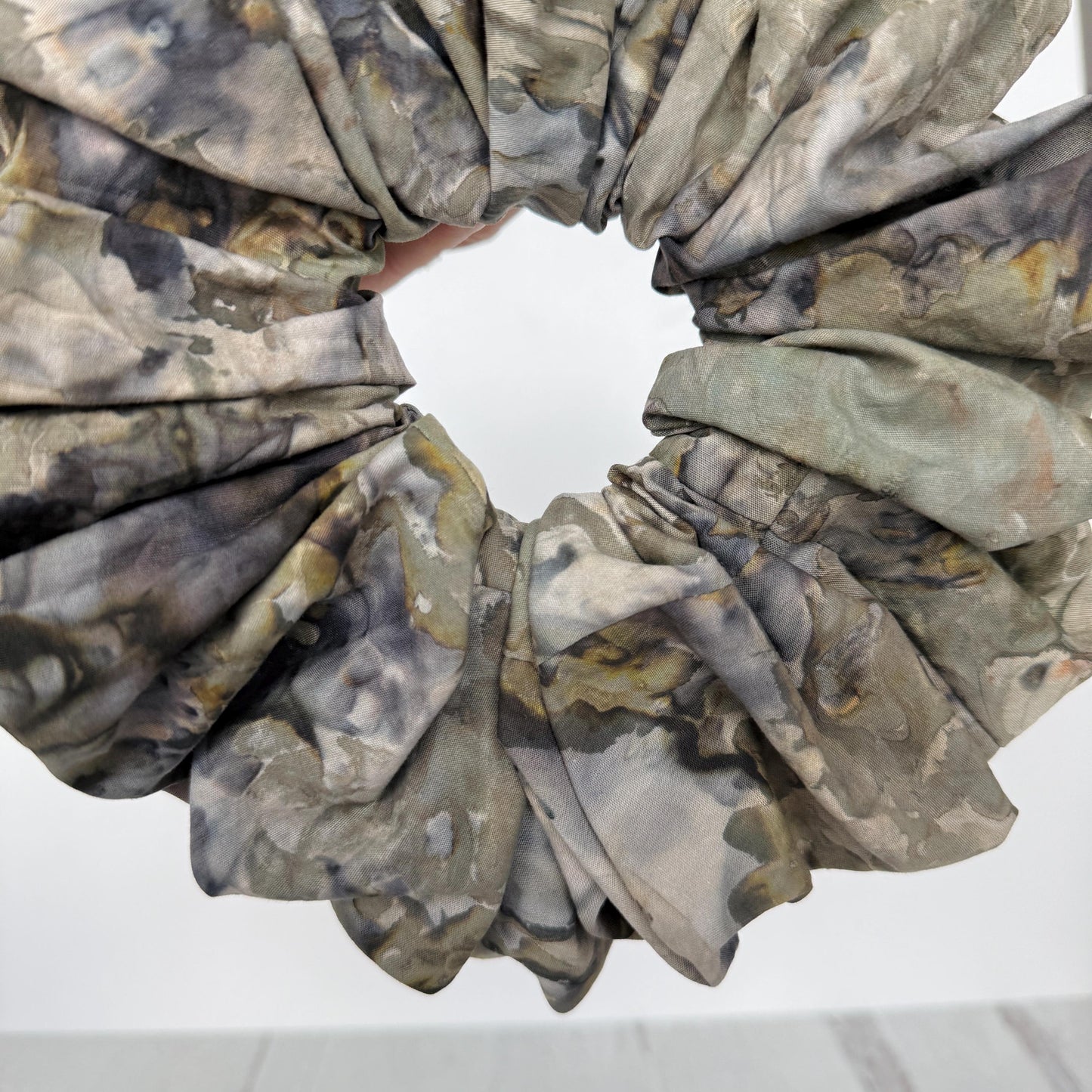 Oversized Batik Scrunchie, Jumbo Gray Hand Dyed Elastic Hair Tie, Boho Grey Statement Hair Accessories, Barrette