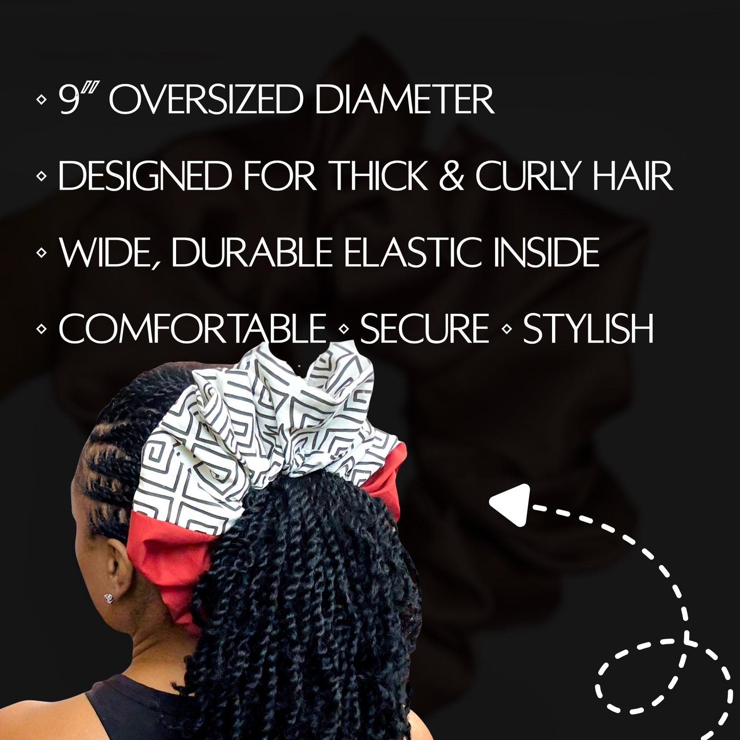Oversized Afro Boho Scrunchie, Jumbo Color Block Elastic Hair Tie, Retro Vibrant Burnt Orange Tribal Print Statement Accessories, Barrette