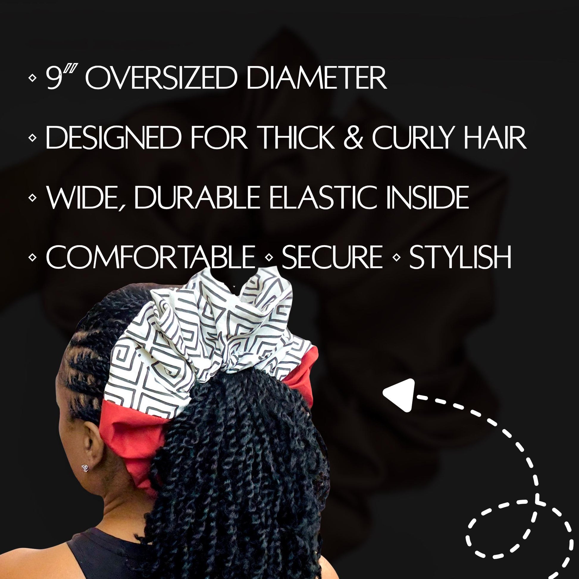 Oversized Afro Boho Scrunchie, Jumbo Color Block Elastic Hair Tie, Retro Vibrant Burnt Orange Tribal Print Statement Accessories, Barrette