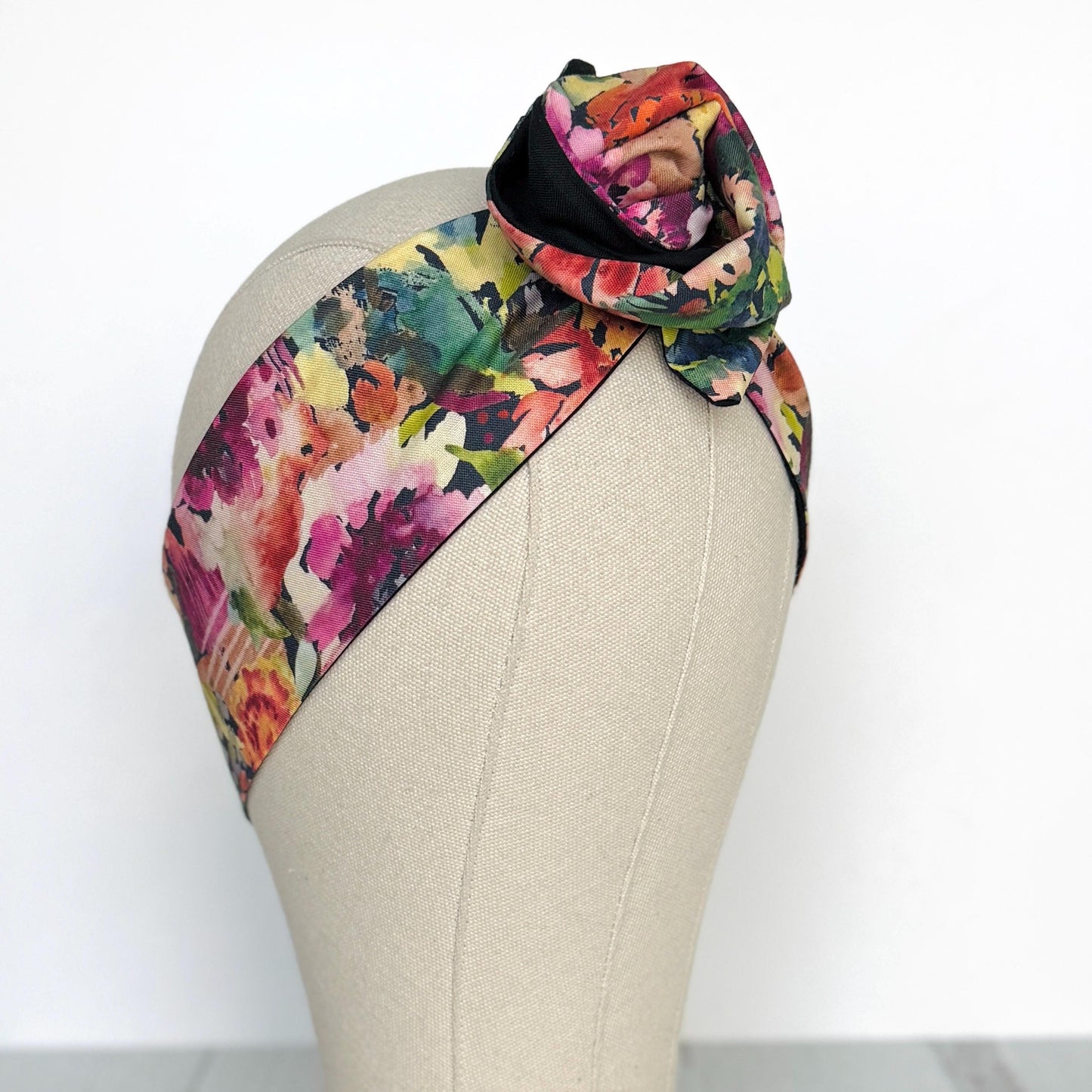 Mini Adjustable Reversible Floral Print Wire Head Wrap, Pink Purple Green Fabric Wired Headband, Women Head Scarf, Hair Accessories