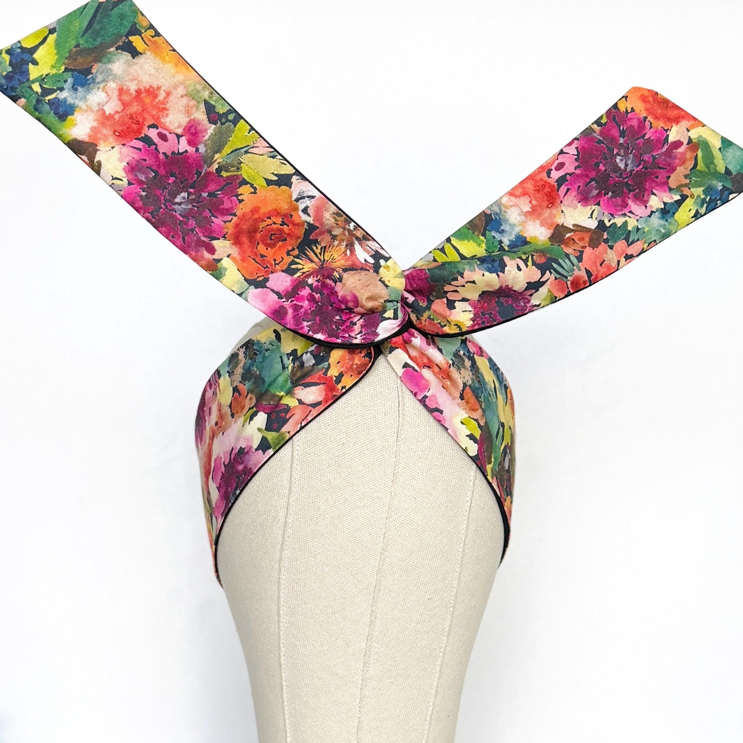 Mini Adjustable Reversible Floral Print Wire Head Wrap, Pink Purple Green Fabric Wired Headband, Women Head Scarf, Hair Accessories