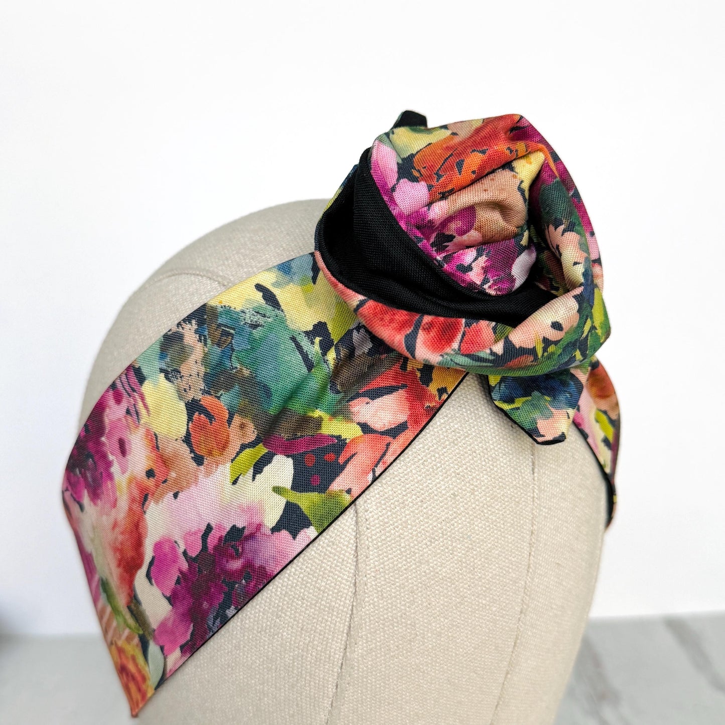 Mini Adjustable Reversible Floral Print Wire Head Wrap, Pink Purple Green Fabric Wired Headband, Women Head Scarf, Hair Accessories