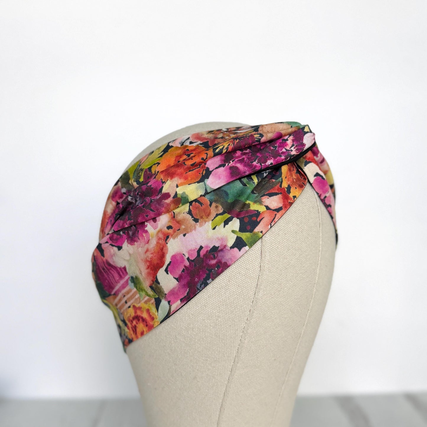 Mini Adjustable Reversible Floral Print Wire Head Wrap, Pink Purple Green Fabric Wired Headband, Women Head Scarf, Hair Accessories