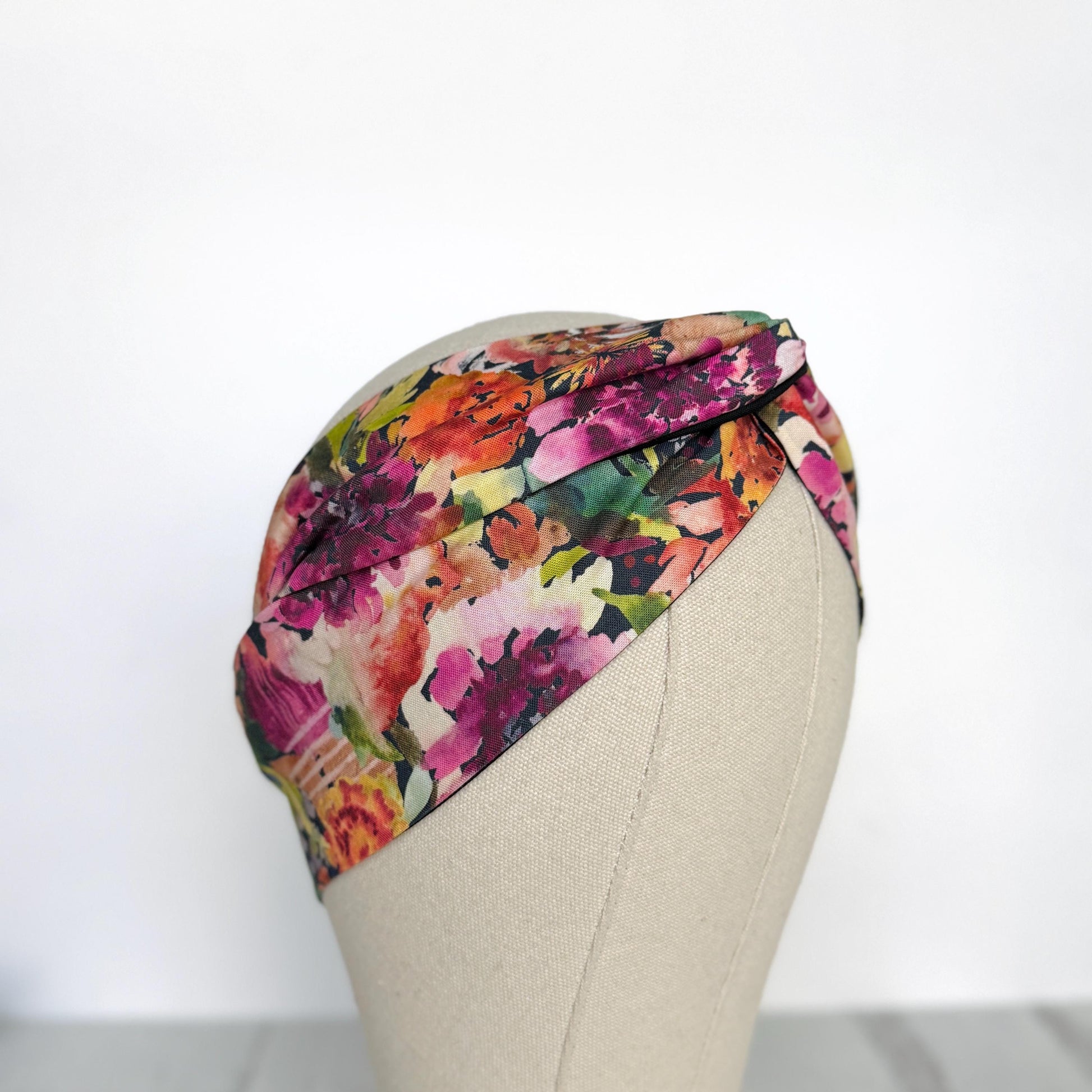 Mini Adjustable Reversible Floral Print Wire Head Wrap, Pink Purple Green Fabric Wired Headband, Women Head Scarf, Hair Accessories