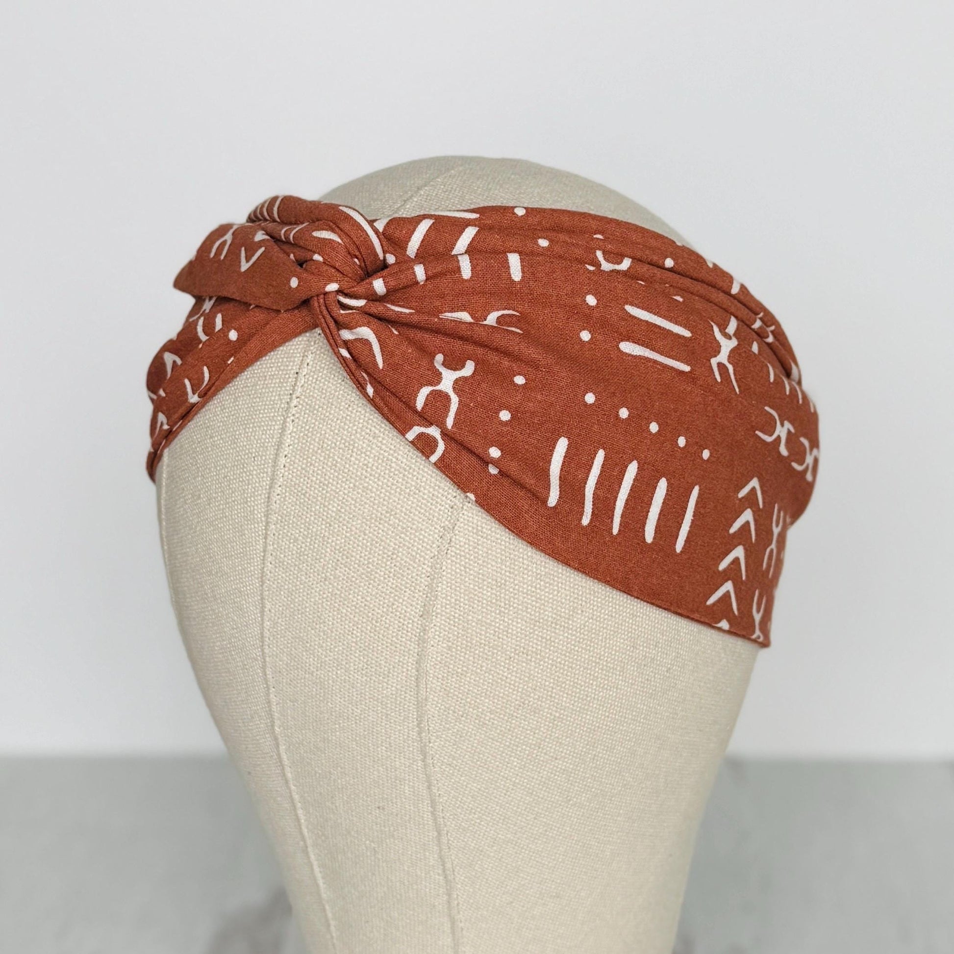 Mini Adjustable Wire Head Wrap, Burnt Orange Tribal Print Wired Headband, Bendable Fabric Head Wrap, Women Head Scarf, Hair Accessories
