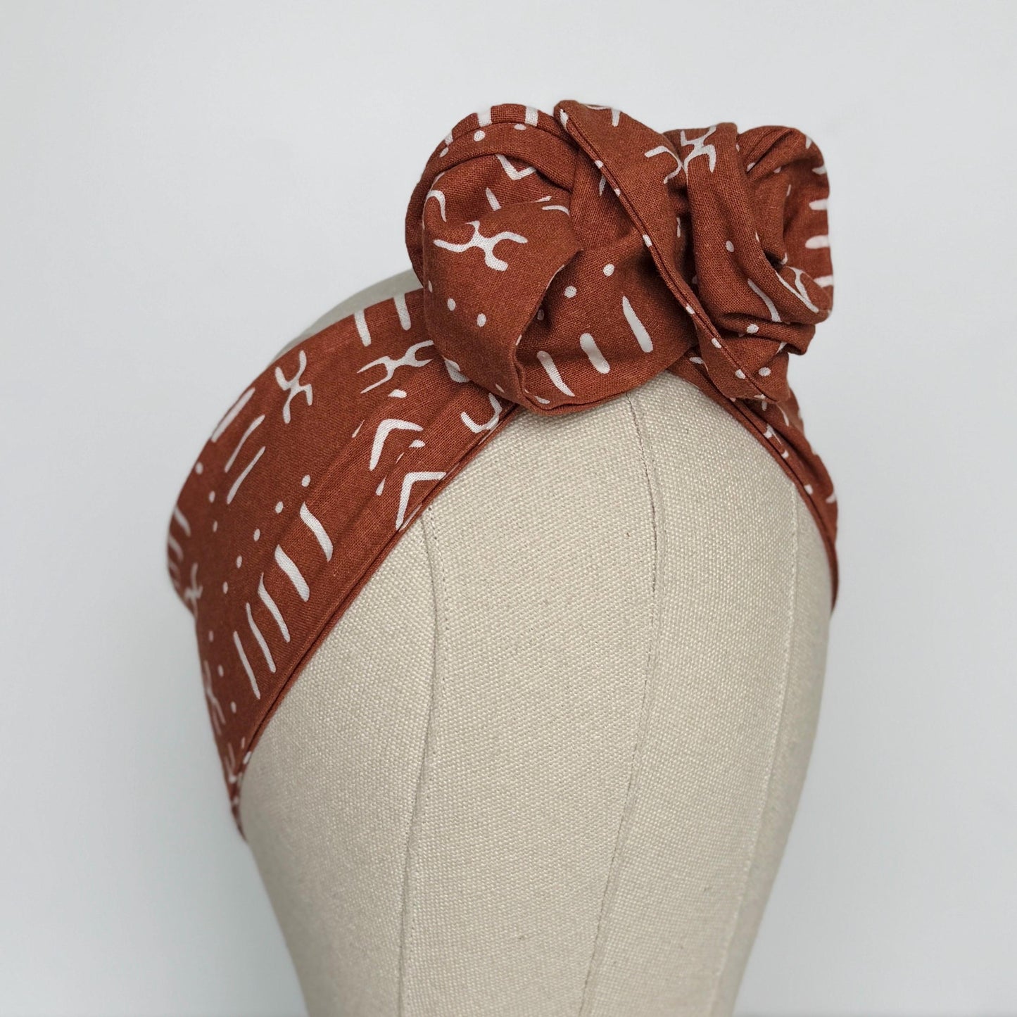 Mini Adjustable Wire Head Wrap, Burnt Orange Tribal Print Wired Headband, Bendable Fabric Head Wrap, Women Head Scarf, Hair Accessories
