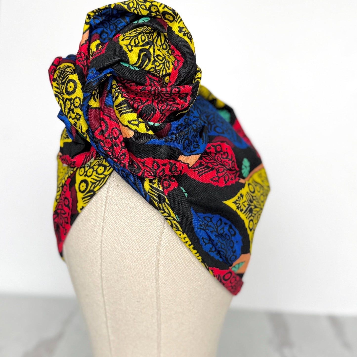 Full Turban Ankara Wire Headband, Extra Wide Red Yellow Blue African Print Wired Head Wrap, Full Turban, Afro Boho Hair Accessories