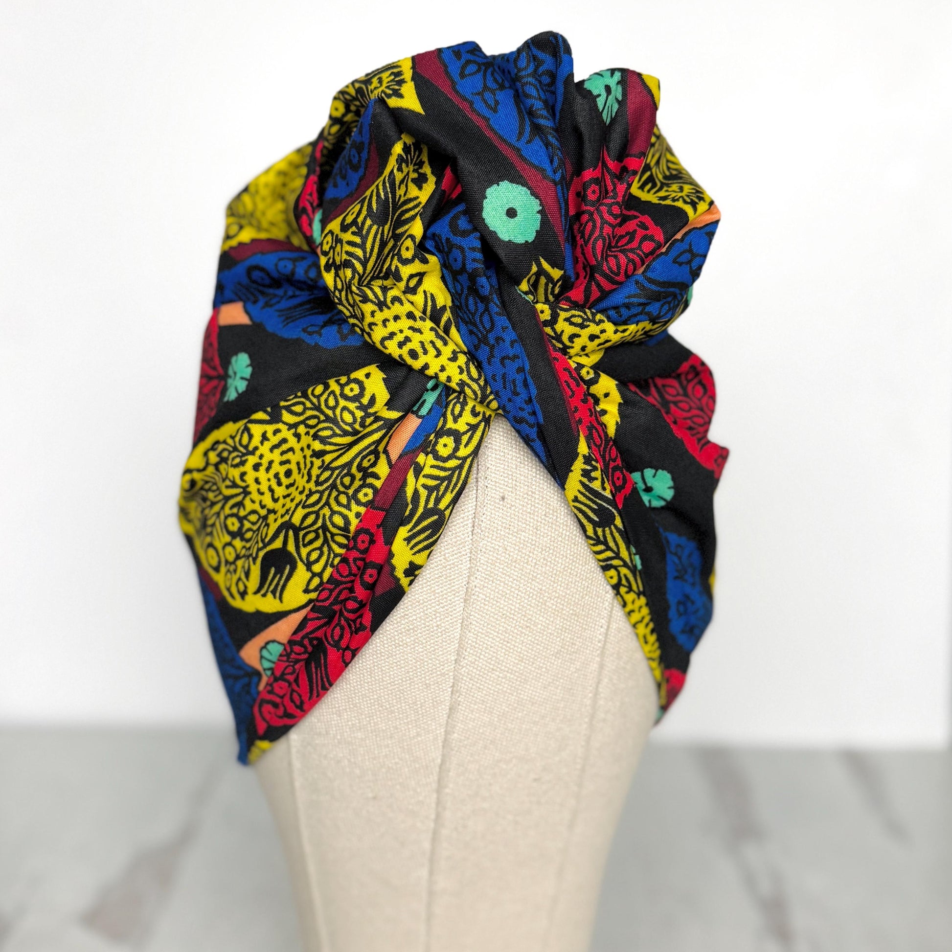 Full Turban Ankara Wire Headband, Extra Wide Red Yellow Blue African Print Wired Head Wrap, Full Turban, Afro Boho Hair Accessories