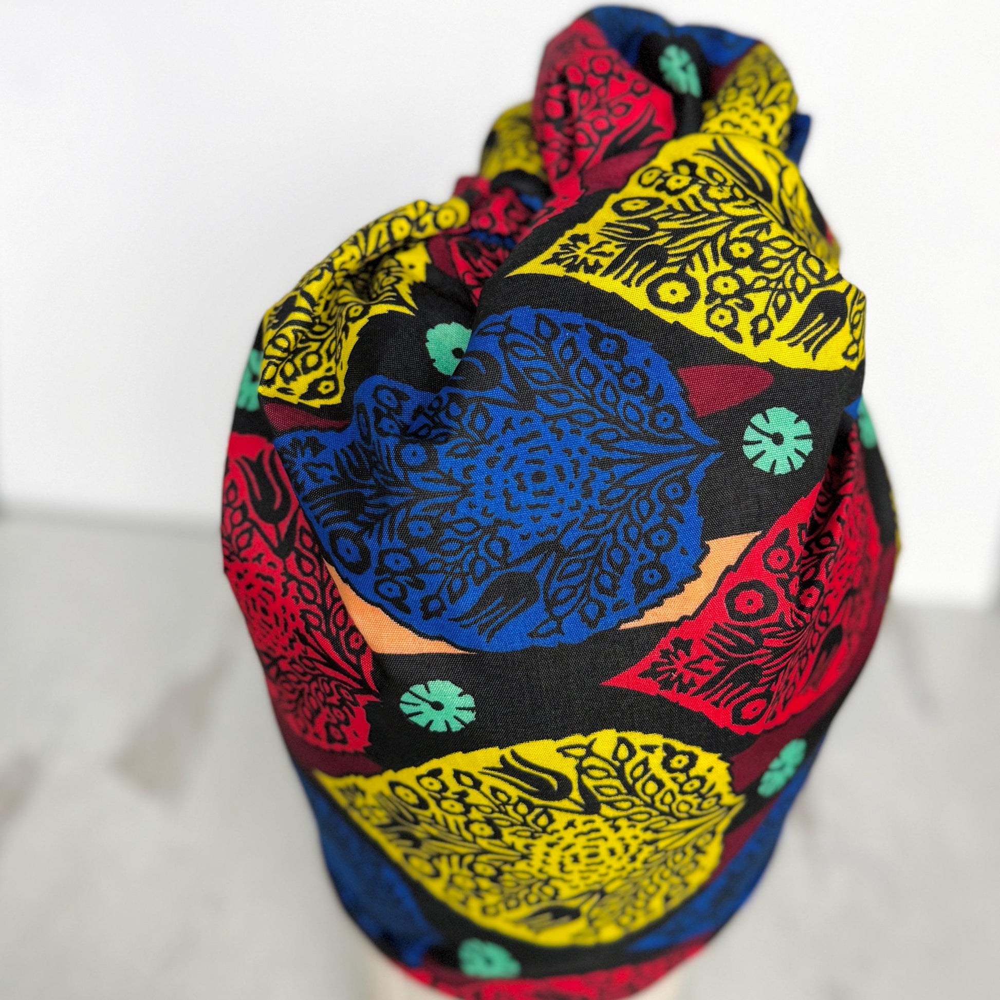 Full Turban Ankara Wire Headband, Extra Wide Red Yellow Blue African Print Wired Head Wrap, Full Turban, Afro Boho Hair Accessories