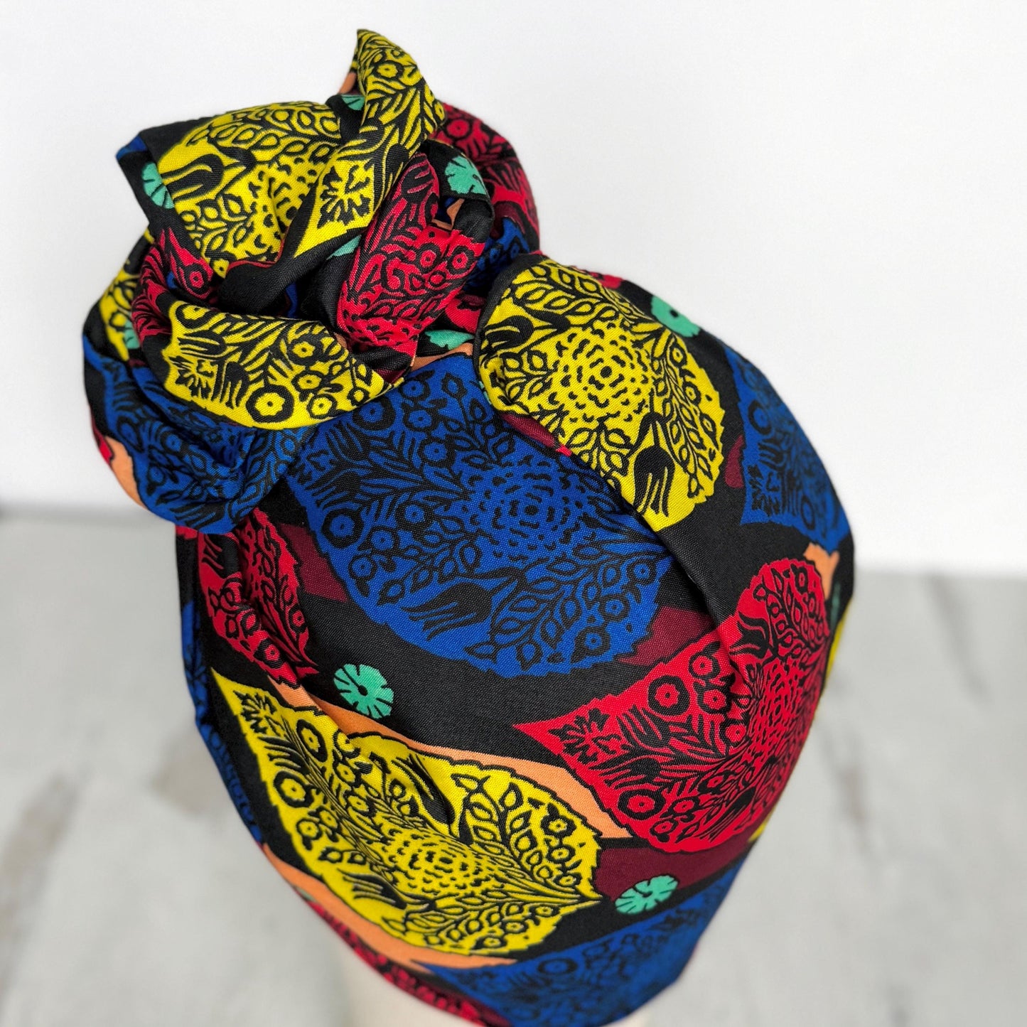 Full Turban Ankara Wire Headband, Extra Wide Red Yellow Blue African Print Wired Head Wrap, Full Turban, Afro Boho Hair Accessories