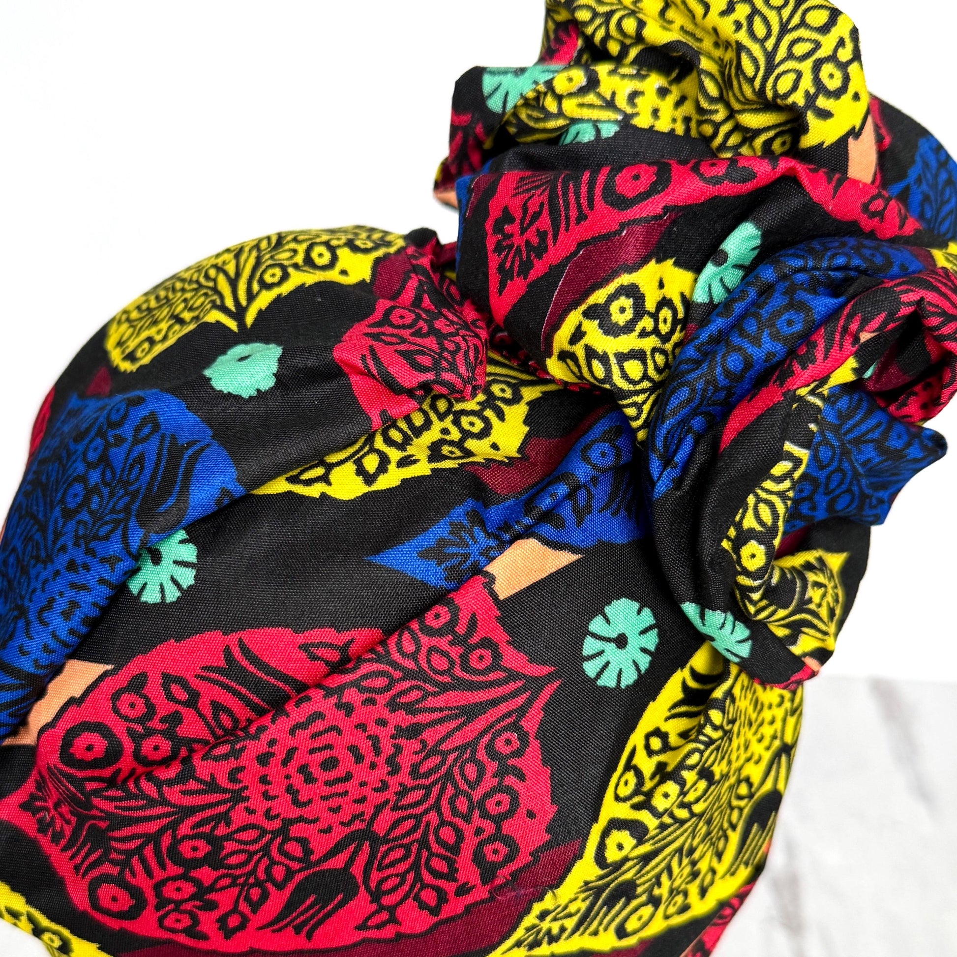 Full Turban Ankara Wire Headband, Extra Wide Red Yellow Blue African Print Wired Head Wrap, Full Turban, Afro Boho Hair Accessories