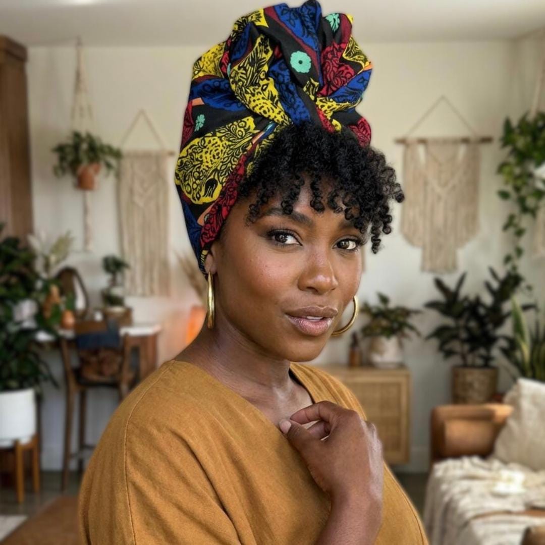 Full Turban Ankara Wire Headband, Extra Wide Red Yellow Blue African Print Wired Head Wrap, Full Turban, Afro Boho Hair Accessories