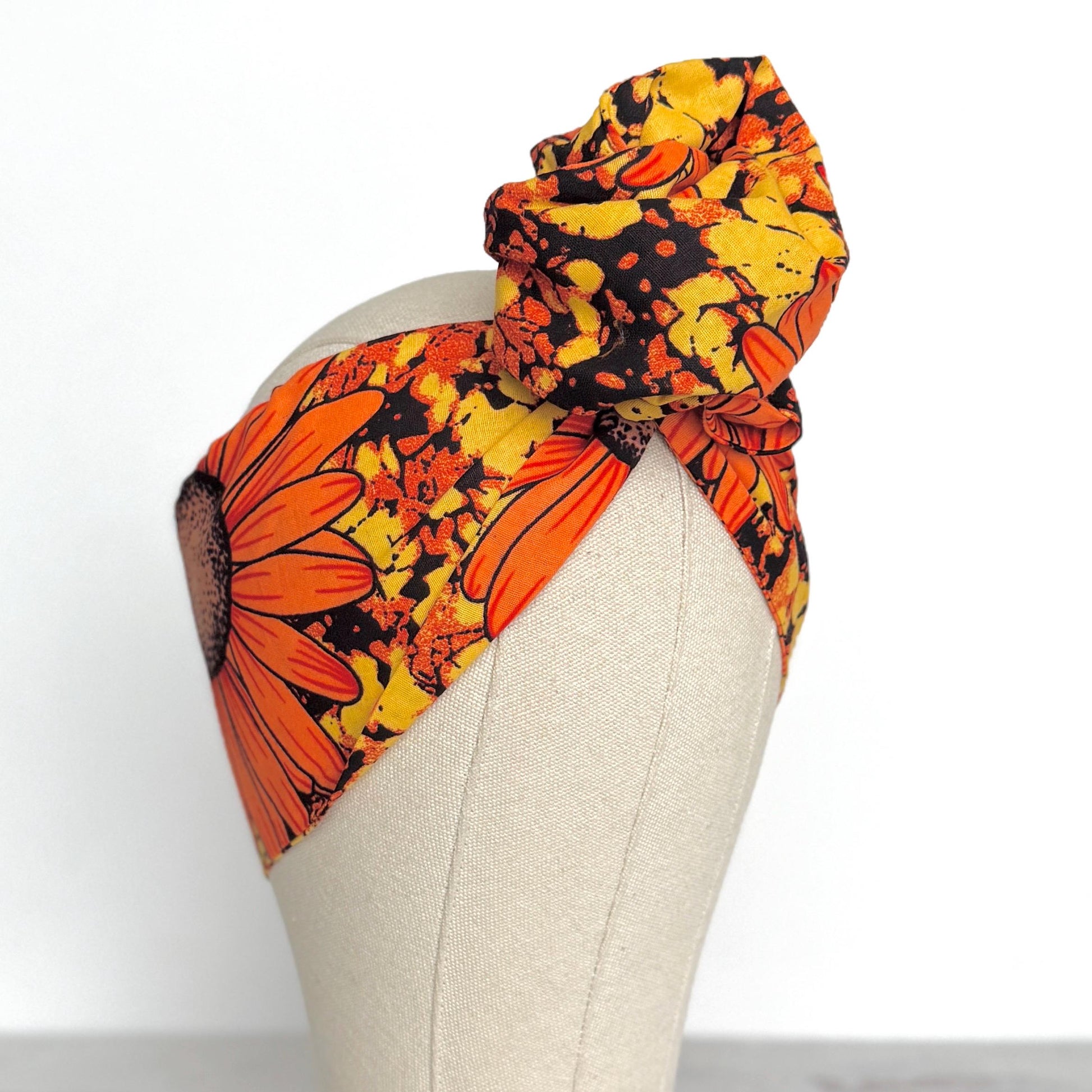 Extra Wide Adjustable Wire Wrap, Ankara Wired Headband, Yellow Orange Brown African Fabric Head Wrap, Ankara Afro Boho Turban, Bandana