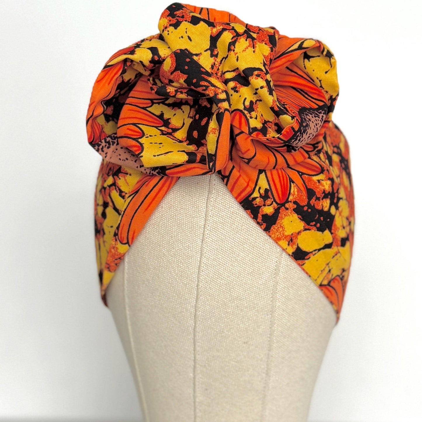 Extra Wide Adjustable Wire Wrap, Ankara Wired Headband, Yellow Orange Brown African Fabric Head Wrap, Ankara Afro Boho Turban, Bandana