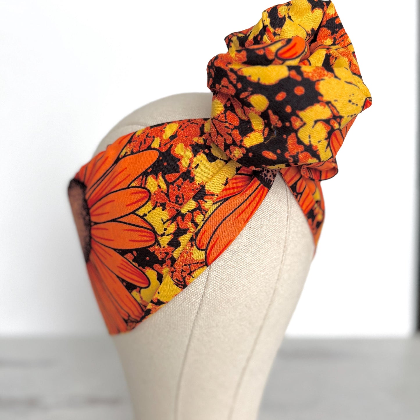 Extra Wide Adjustable Wire Wrap, Ankara Wired Headband, Yellow Orange Brown African Fabric Head Wrap, Ankara Afro Boho Turban, Bandana