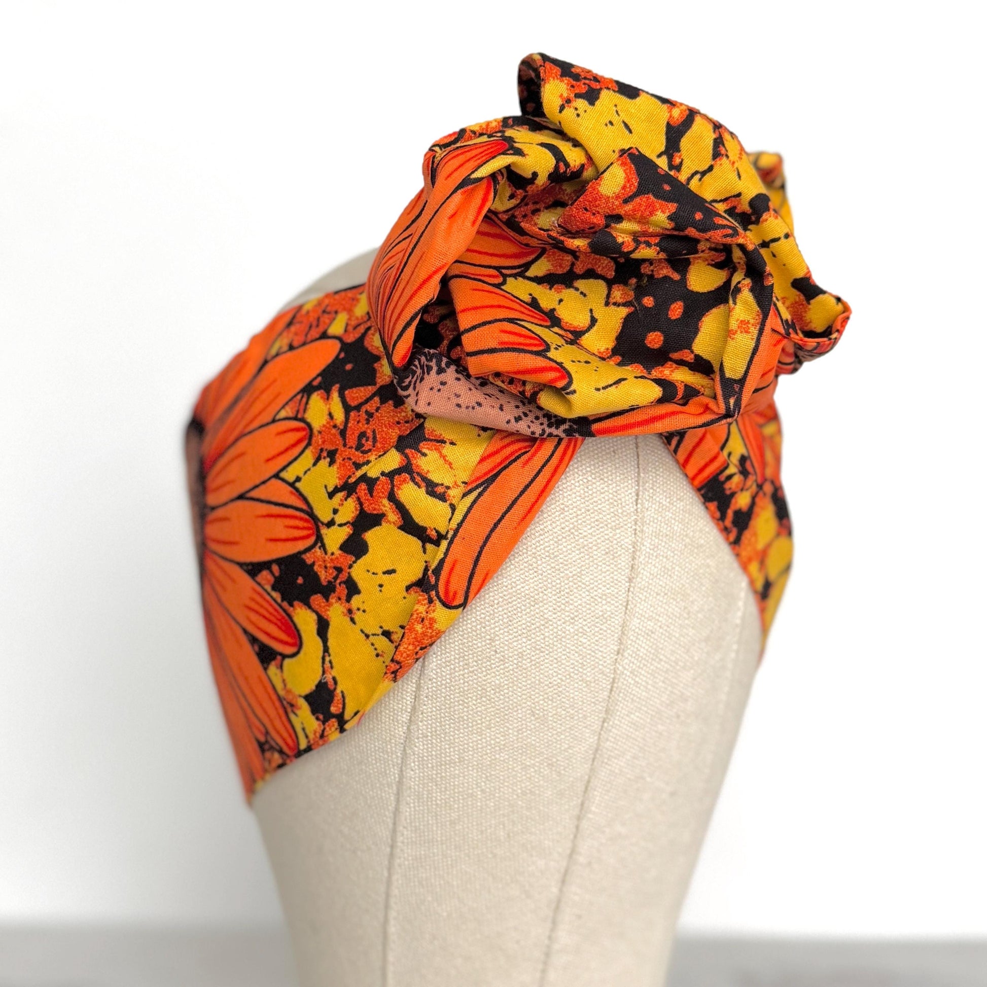 Extra Wide Adjustable Wire Wrap, Ankara Wired Headband, Yellow Orange Brown African Fabric Head Wrap, Ankara Afro Boho Turban, Bandana