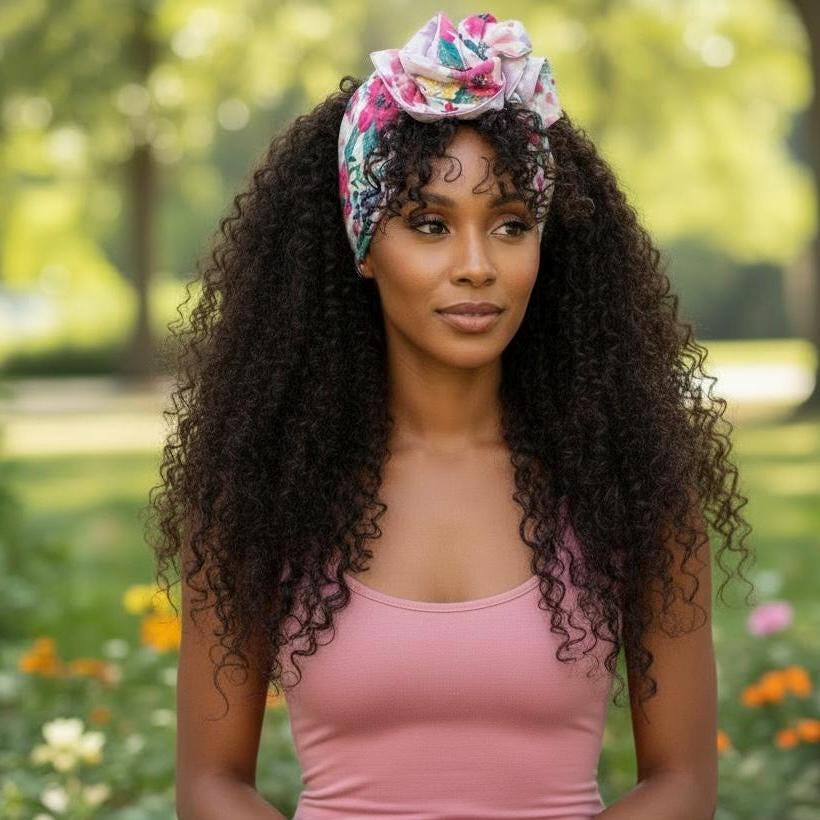Extra Wide Reversible BENDABLE Wire Headband, Pink White Floral Print, Spring Summer Wired Head Wrap, Turban Accessories, Head Scarf Bandana