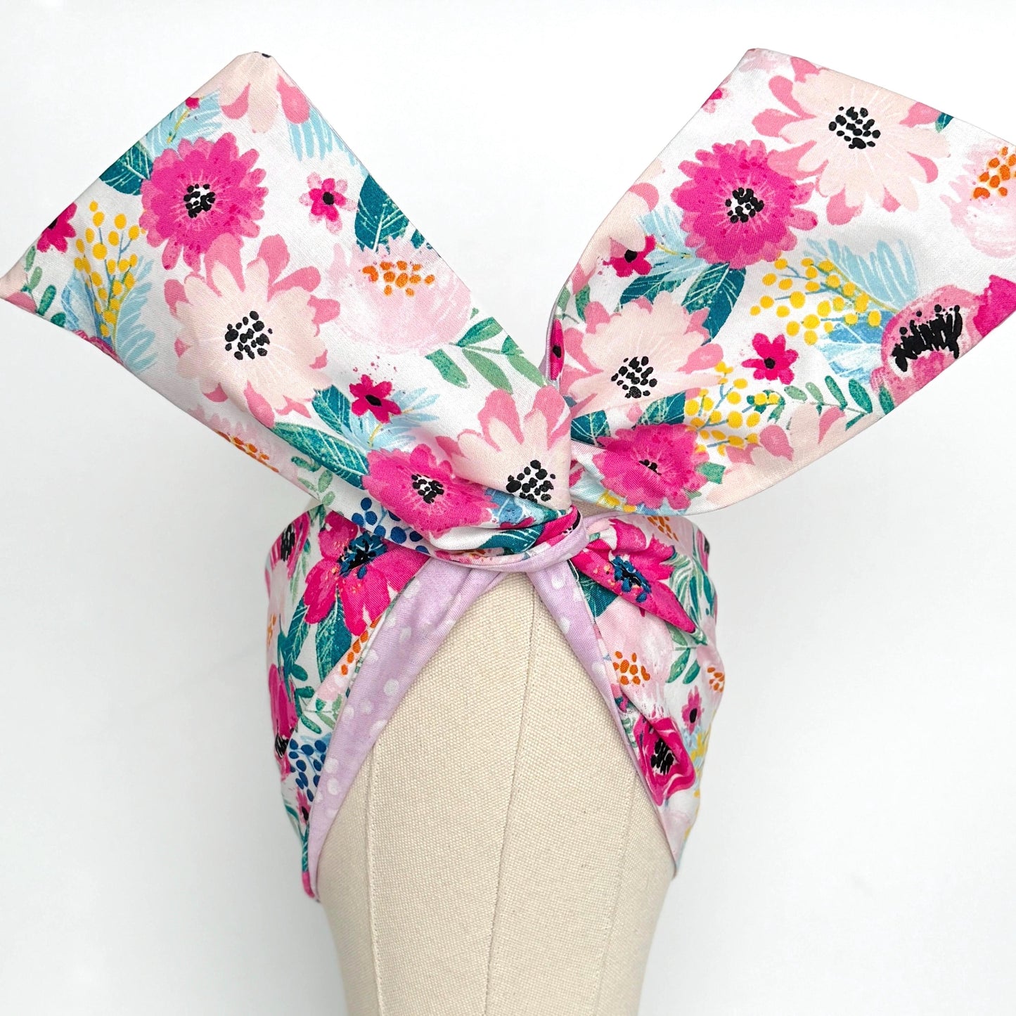 Extra Wide Reversible BENDABLE Wire Headband, Pink White Floral Print, Spring Summer Wired Head Wrap, Turban Accessories, Head Scarf Bandana
