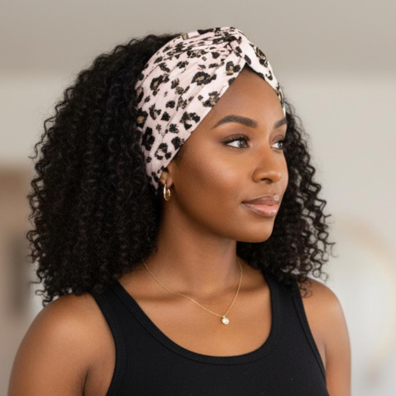 Extra Wide Adjustable Wire Headband, Pink & Gold Leopard Print, Boho Wired Headband, Fabric Head Wrap, Turban, Gift for Her, Bendable Scarf