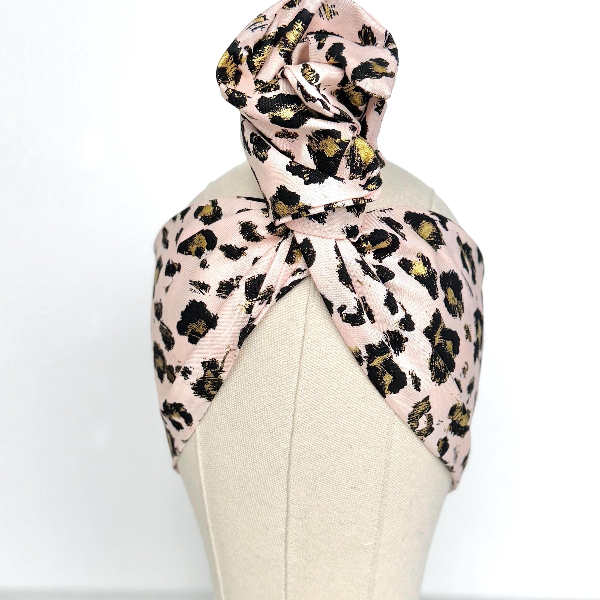 Extra Wide Adjustable Wire Headband, Pink & Gold Leopard Print, Boho Wired Headband, Fabric Head Wrap, Turban, Gift for Her, Bendable Scarf