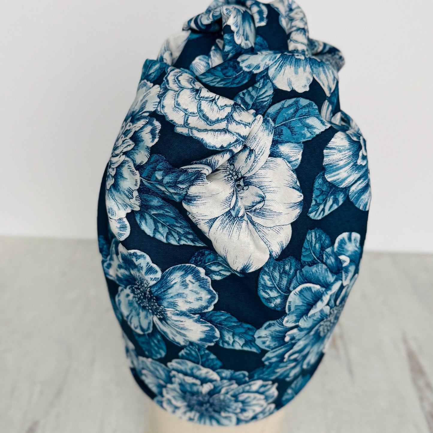 Full Turban Wire Headband, Reversible Extra Wide Navy Teal White Floral Paisley Wired Headband, Fabric Head Wrap, Boho Women Accessories