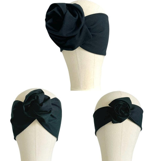 Adjustable Wire Headband, Black Onyx Solid Colored, Multiple Sizes Wired Headband, Fabric Head Wrap, Turban, Cotton Headband for Women