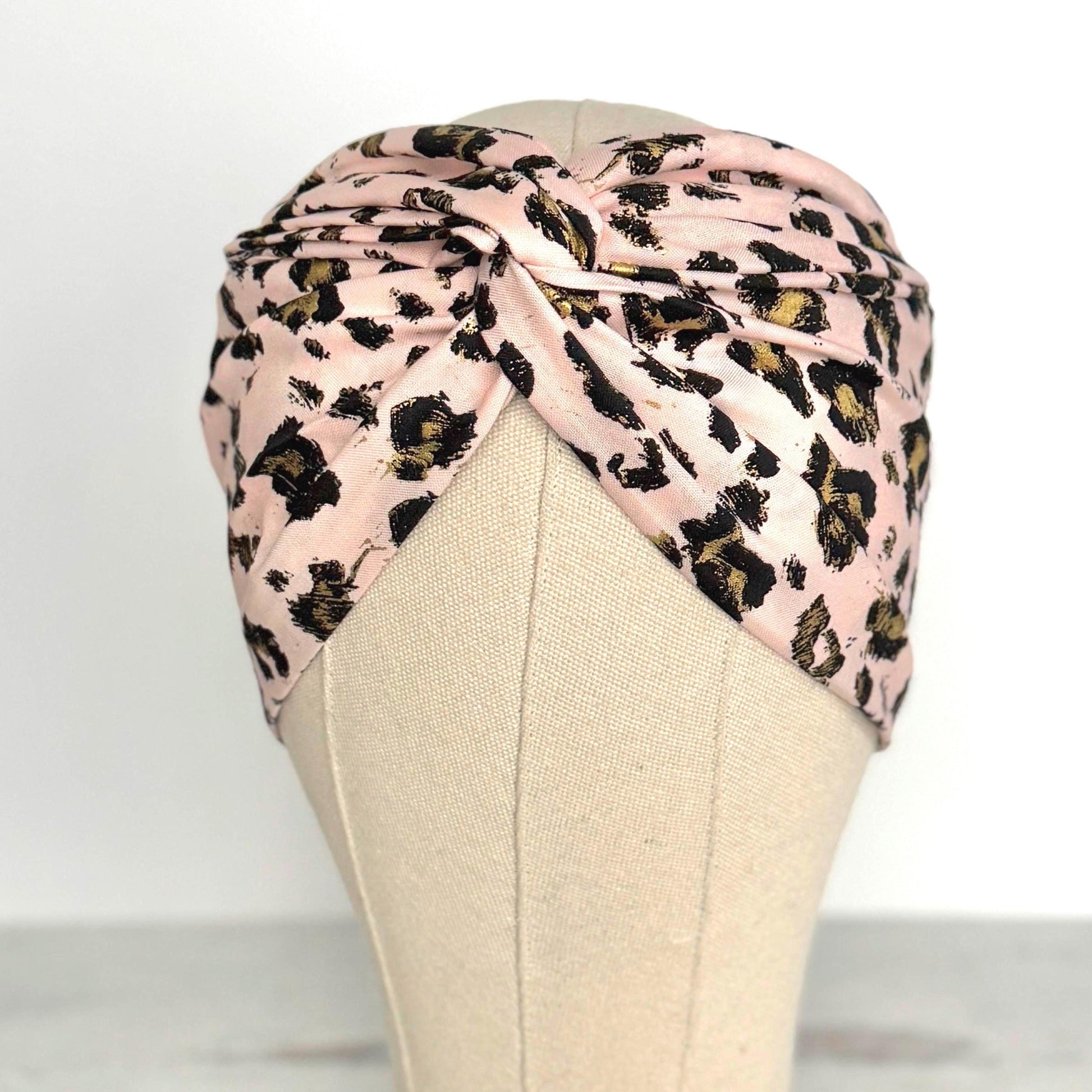 Extra Wide Adjustable Wire Headband, Pink & Gold Leopard Print, Boho Wired Headband, Fabric Head Wrap, Turban, Gift for Her, Bendable Scarf