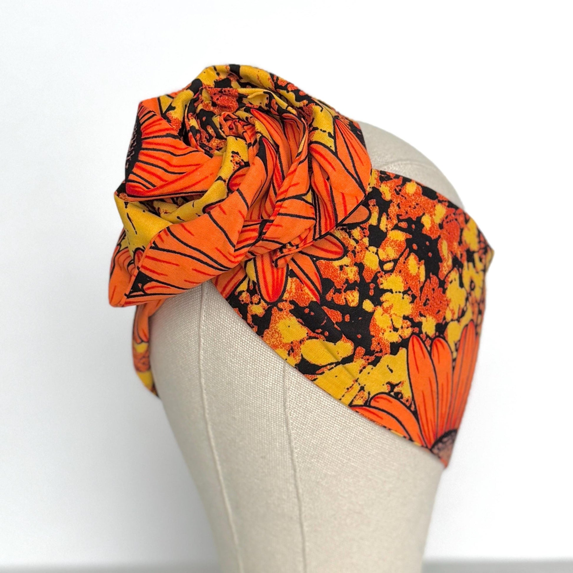 Extra Wide Adjustable Wire Wrap, Ankara Wired Headband, Yellow Orange Brown African Fabric Head Wrap, Ankara Afro Boho Turban, Bandana