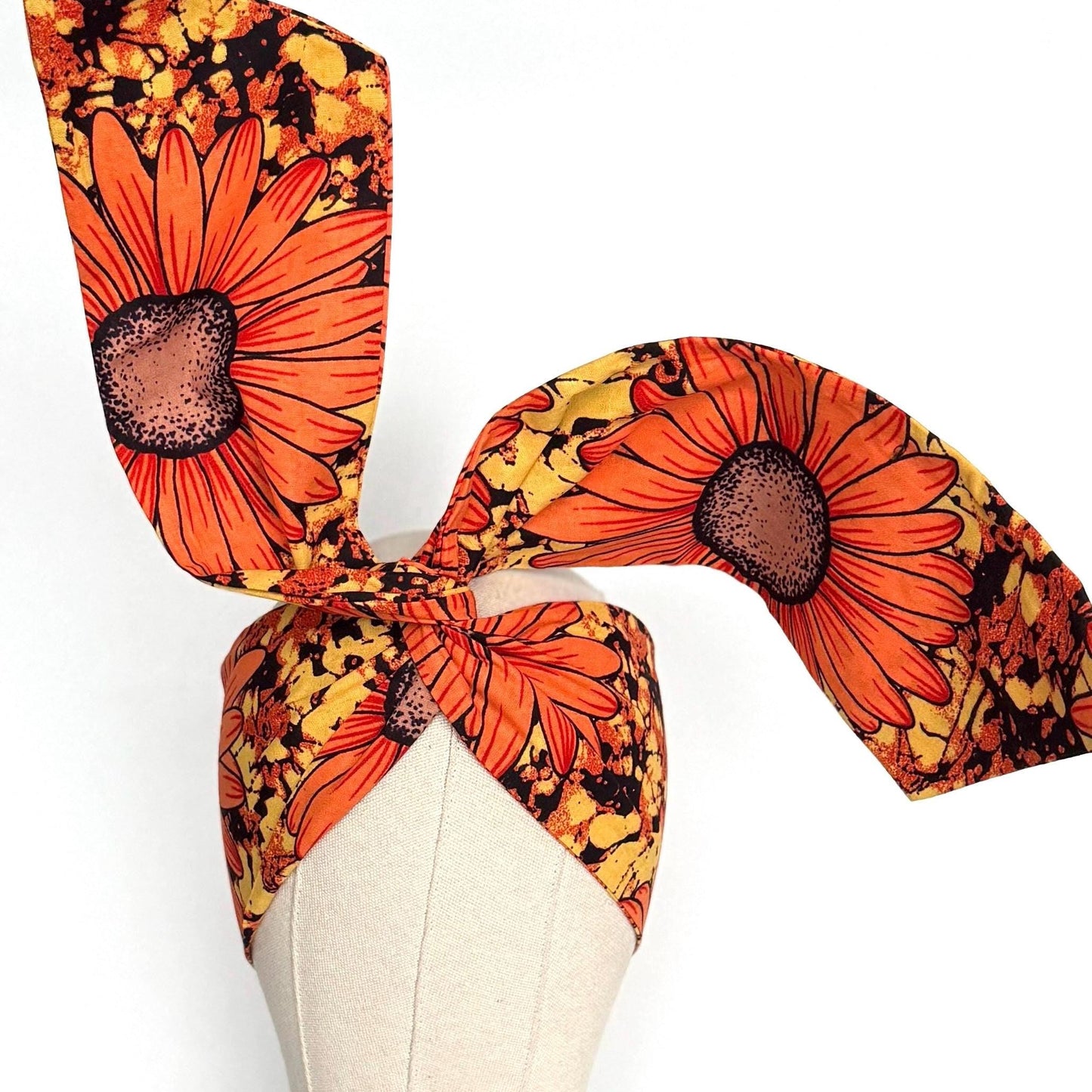 Extra Wide Adjustable Wire Wrap, Ankara Wired Headband, Yellow Orange Brown African Fabric Head Wrap, Ankara Afro Boho Turban, Bandana