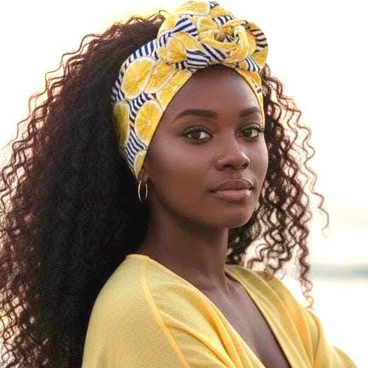 Extra Wide Adjustable Wire Headband, Navy Blue Striped Lemon Print, Boho Wired Headband, Fabric Head Wrap, BendableTurban, Gift for Her