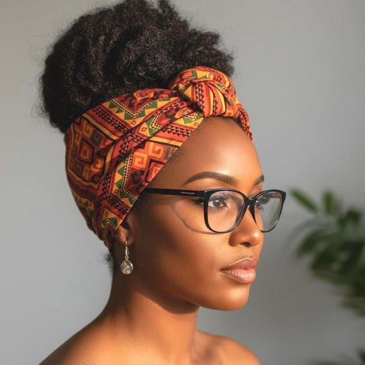 Extra Wide Reversible Wire Wrap African Print Headband, Orange Red Yellow Black Wired Headband, Head Wrap, Turban for Women, Head Scarf