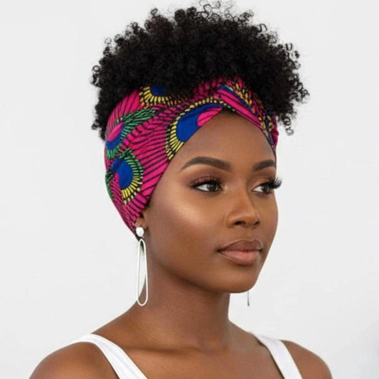 Extra Wide Adjustable Wire Headband African Print, Fuscia Yellow Purple Boho Wired Headband, Fabric Head Wrap, Turban, Gift for Her, Scarf