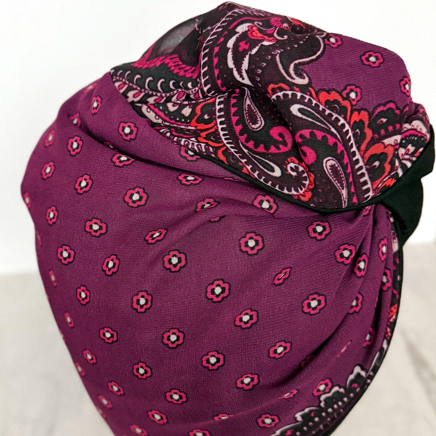 Full Turban Wire Headband, Reversible Extra Wide Deep Plum Paisely Print Wired Headband, Fabric Head Wrap, Afro Boho Women Accessories