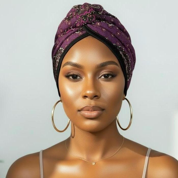 Full Turban Wire Headband, Reversible Extra Wide Deep Plum Paisely Print Wired Headband, Fabric Head Wrap, Afro Boho Women Accessories